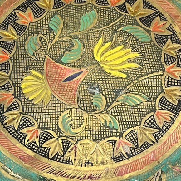 VTG Solid Hand Crafted Solid Brass Enameled Bowl Colorful Floral Design 9.25" - Picture 8 of 10